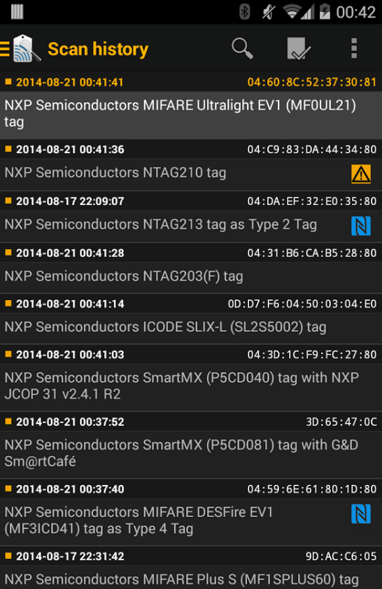 NXP taginfo screenshot duplicatecardcom