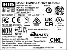 Omnikey 5022 rev c label